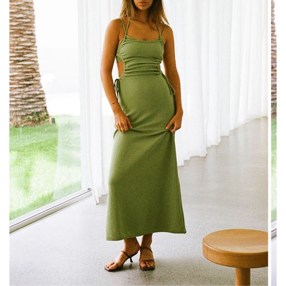 Sabo Skirt Olive Green Maxi Dress with Side Ties